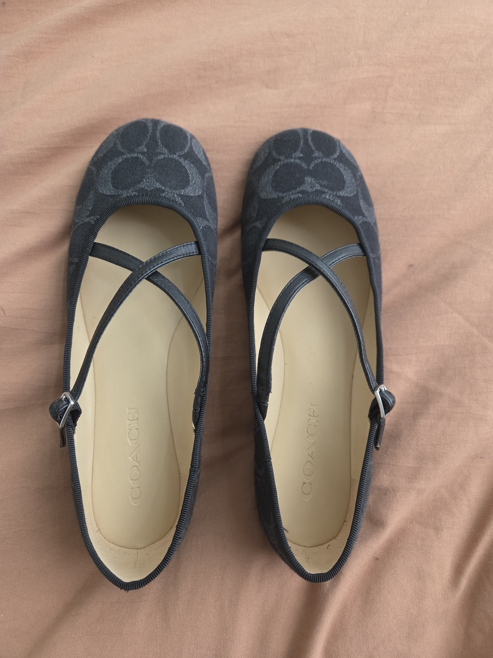 Coach Black Signature Cross-Strap Ballet Flats